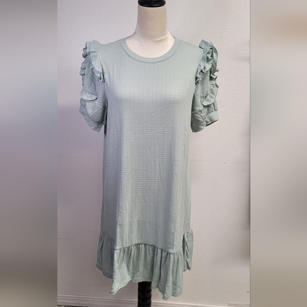 Good luck gem from Nordstrom Ruffled soft mint Dress L & XL ruffled sleeves